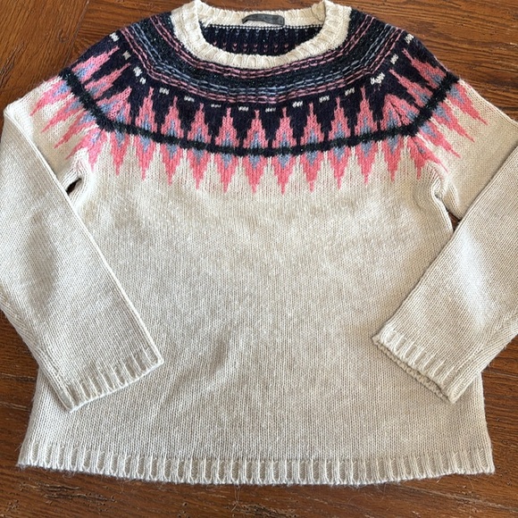Anthropologie Elsamanda Fair Isle Sweater Women’s Cream Navy Pink Sparkle Size S - Picture 10 of 10